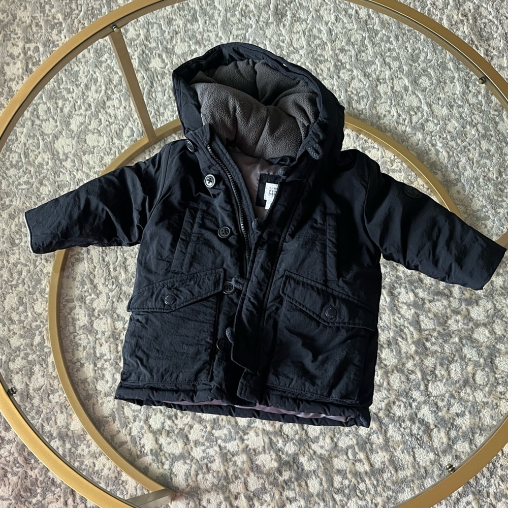 EUC Baby Gap Black Hooded Baby Winter Parka Jacket, 12-18 Months